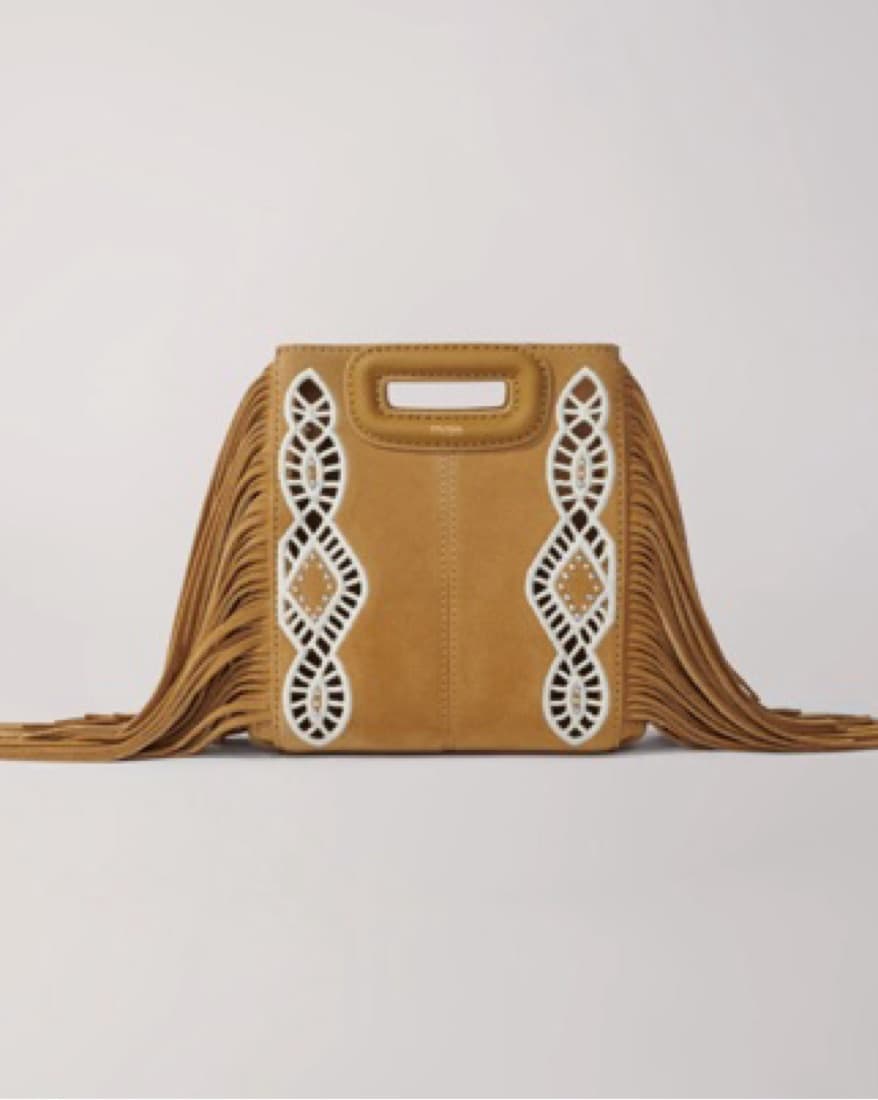 Mini Maje Suede Bag With Gold Chain - Image 1