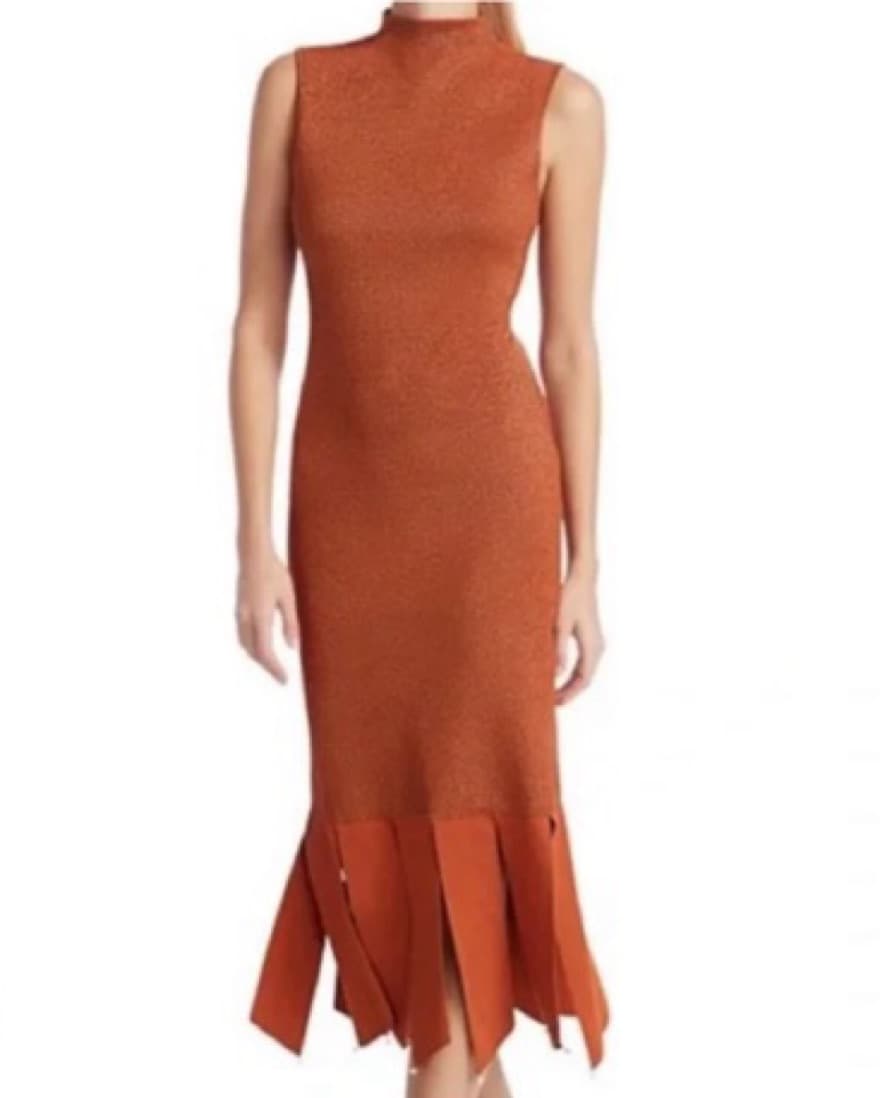 Staud Metallic Bodycon Dress Pear Detail - Image 1