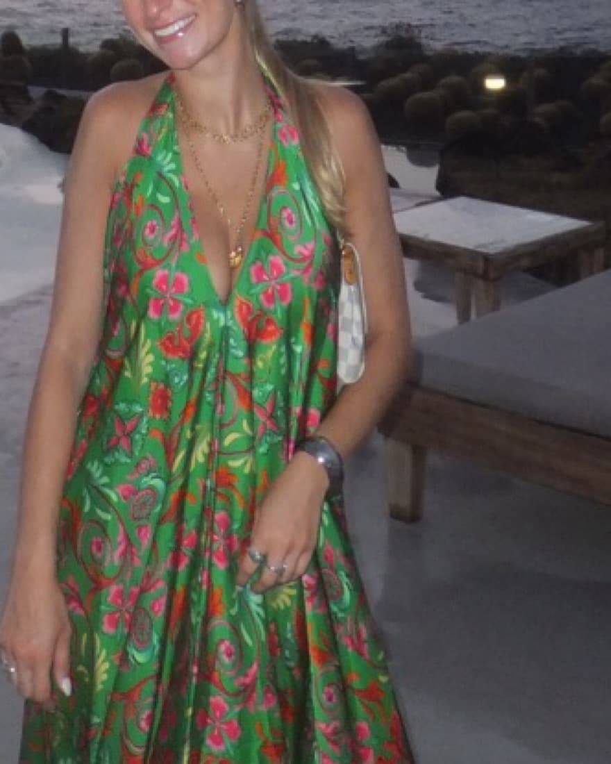 Green Floral Silk Dress  - Image 1
