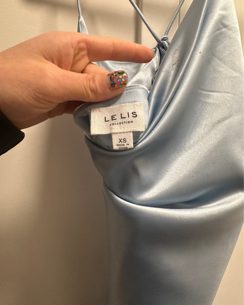 LE LIS Blue Satin Cowl Neck Mini Dress - Image 5