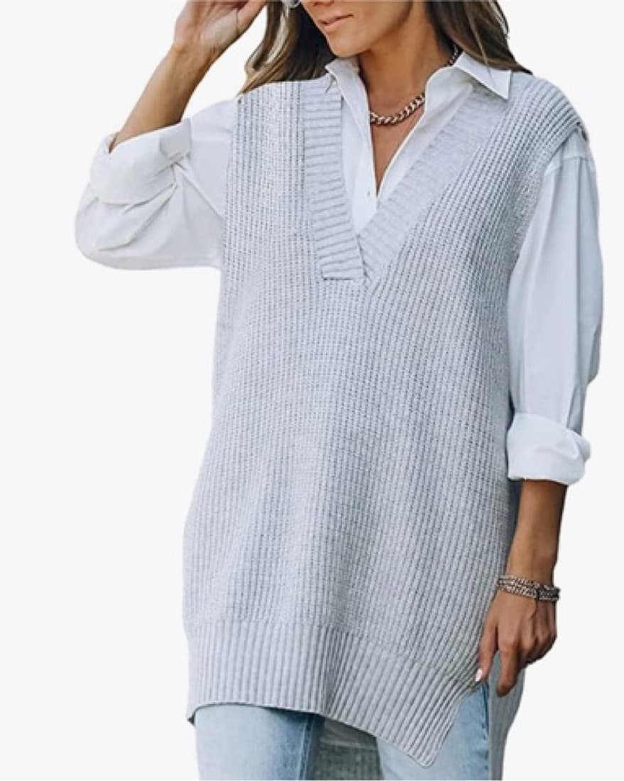 Oversized Grey Knit Sweater Vest - Image 1