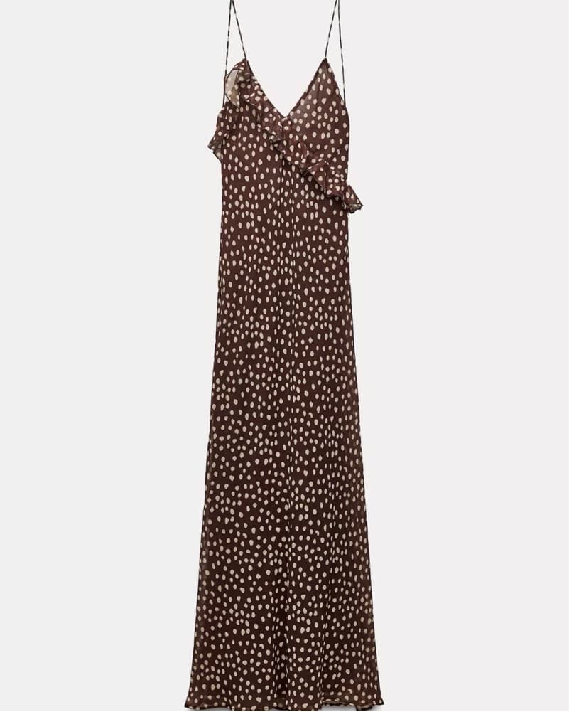 Zara Brown Polka Dot Maxi Dress  - Image 1