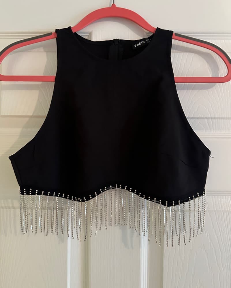Black Diamond Fringe Crop Top  - Image 1