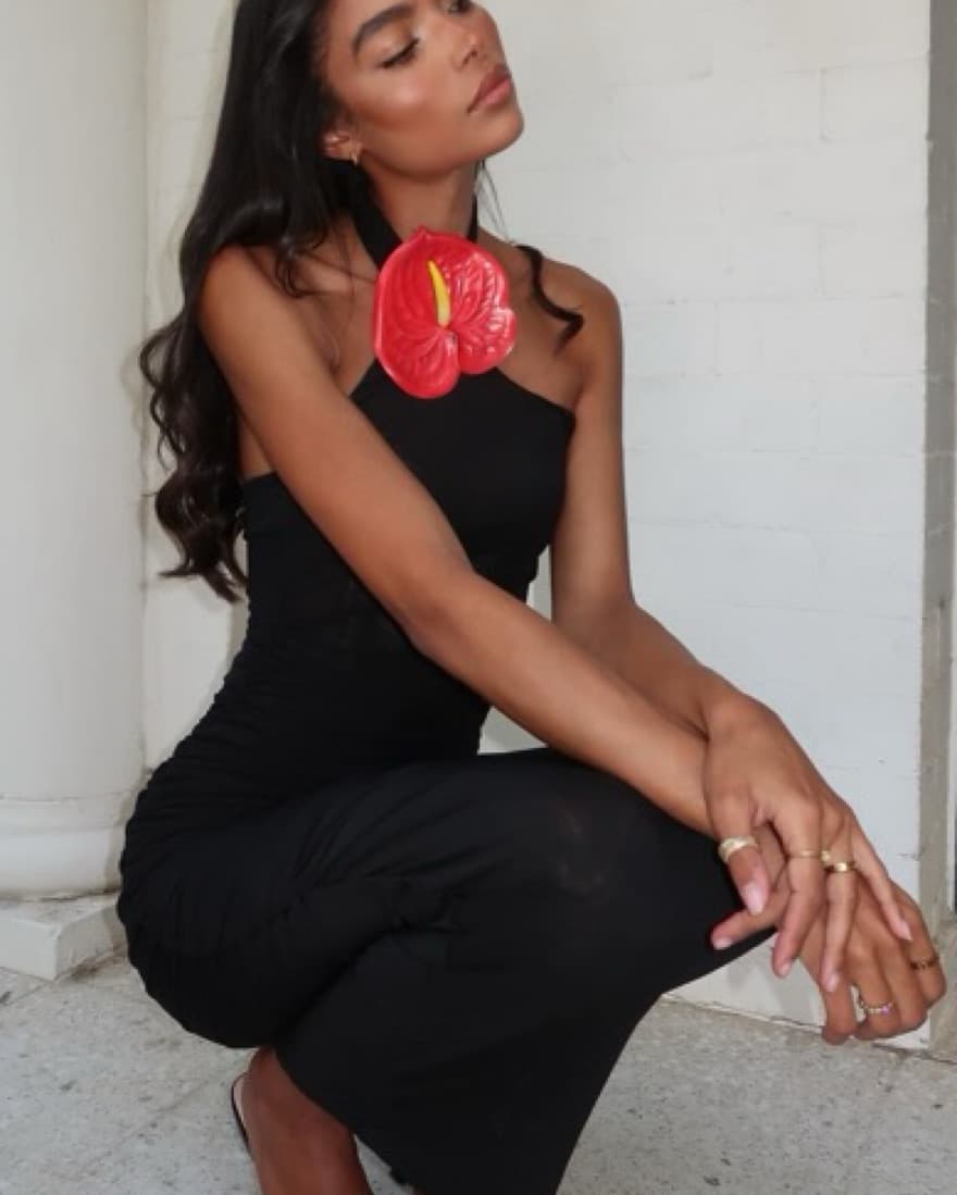 NYFW Sheer Red Flower Dress - Image 1