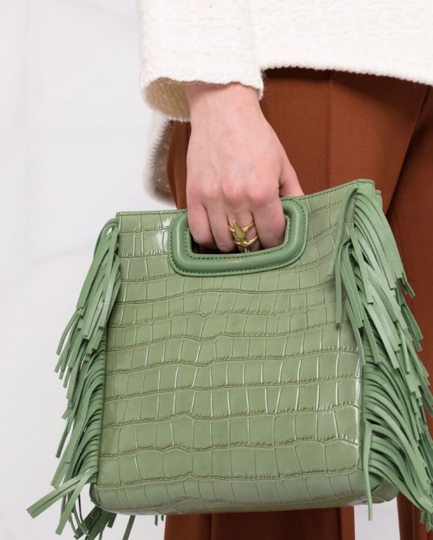 Green Crocadile Leather Fringe Maje Bag - Image 3