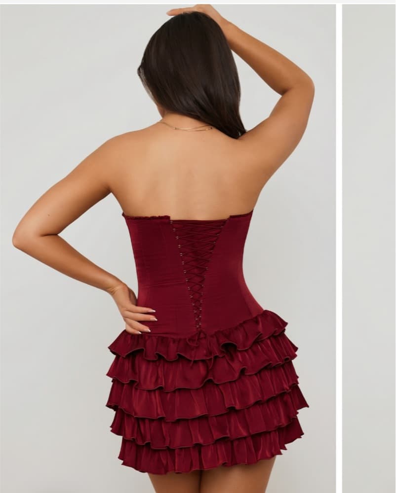 Red Strapless corset ruffled mini dress - Image 2