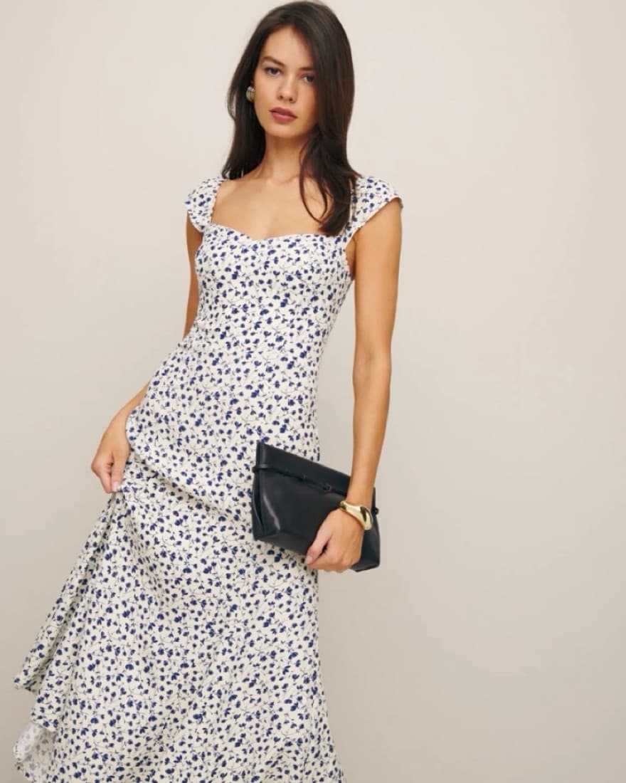 Reformation Bryson Dress blue white Floral midi dress bridal vacation - Image 2