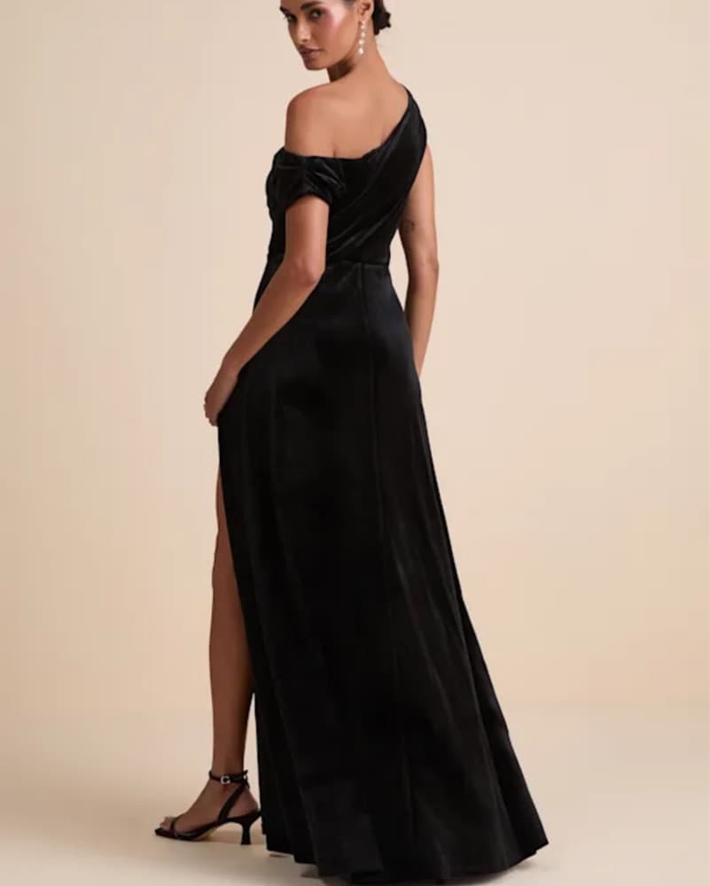 Black Velvet Asymmetrical Maxi Dress  - Image 3