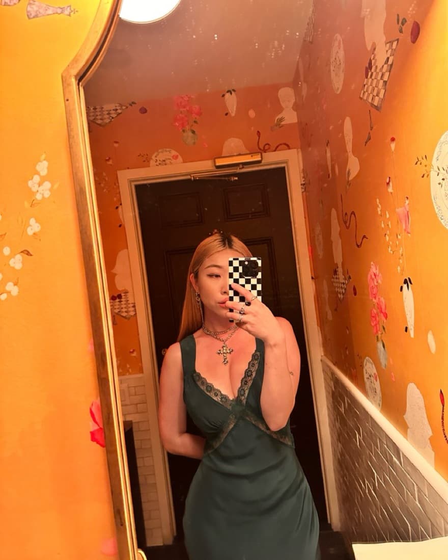 Green Reformation Silk Dress - Image 2