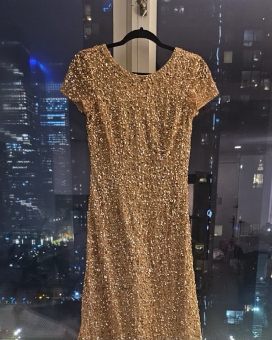 Dazzling Gold Sequin Scoop Back Gown - Image 3