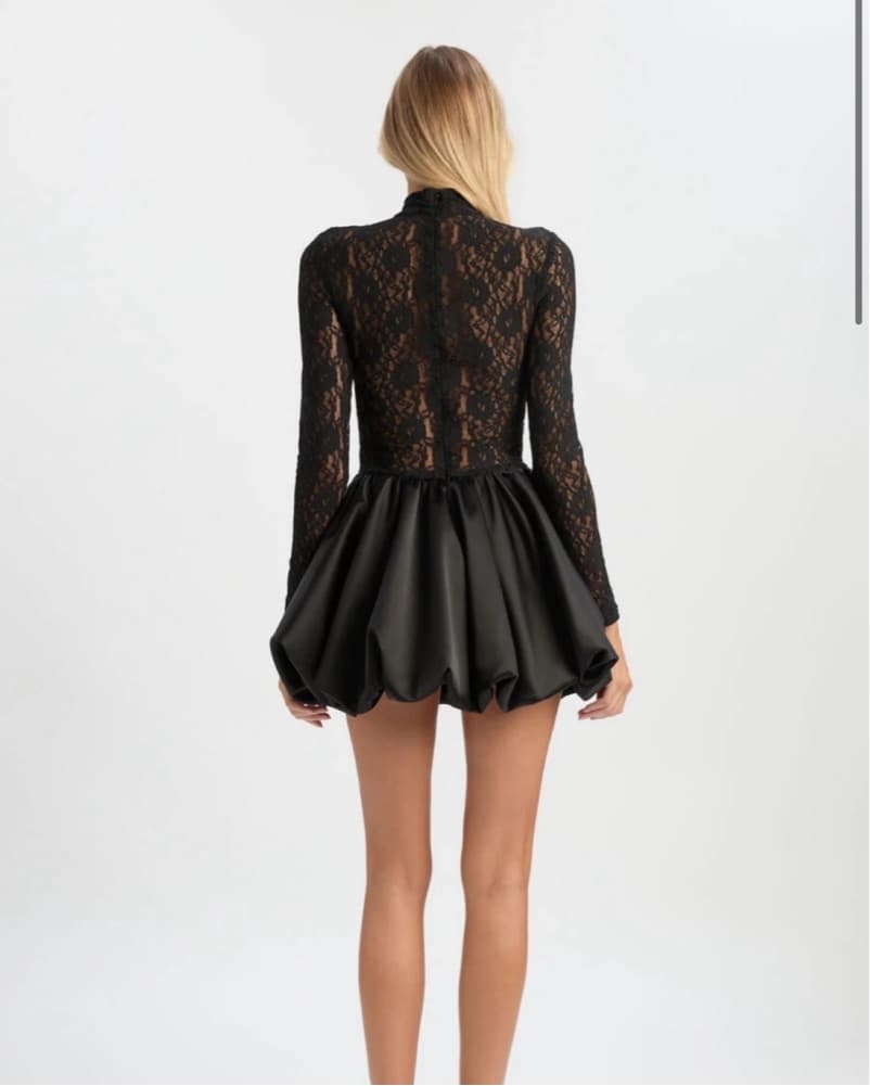 Bardot Black Satin Lace Mini Dress - Image 2