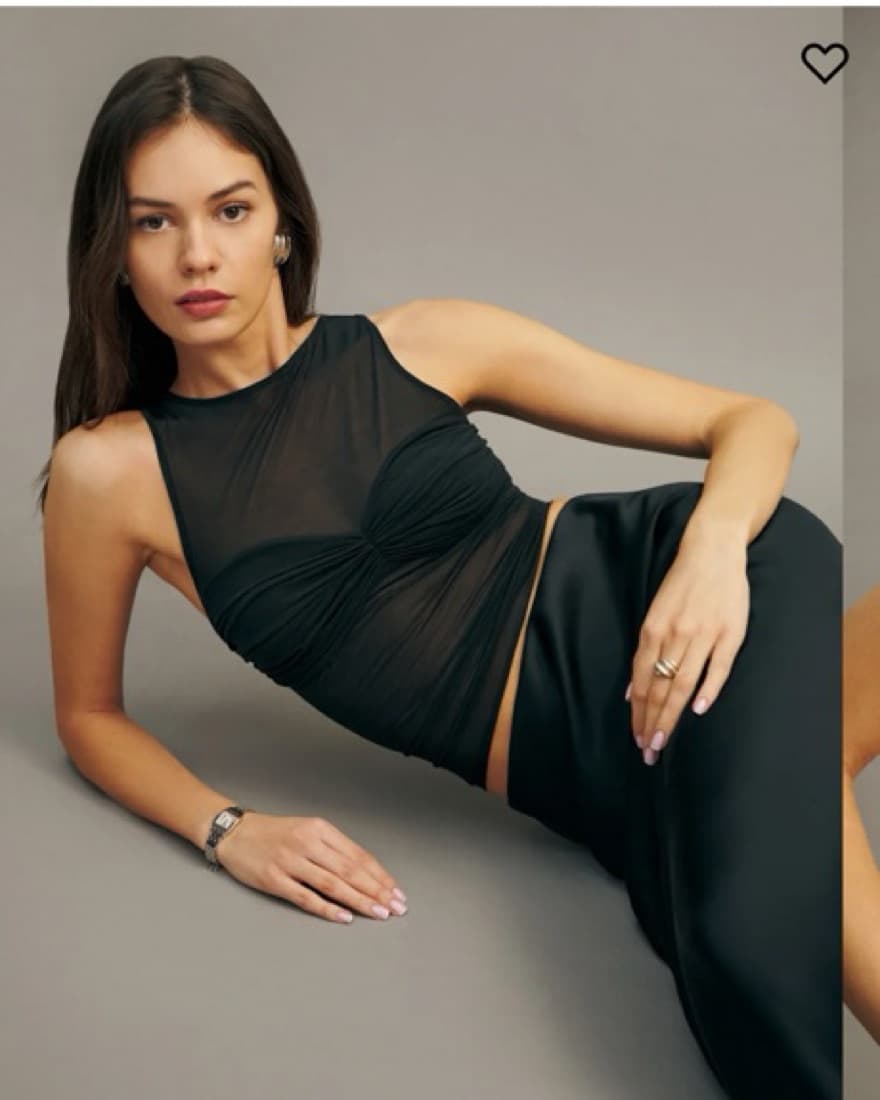Reformation Black Mesh Going Out Top - Image 4