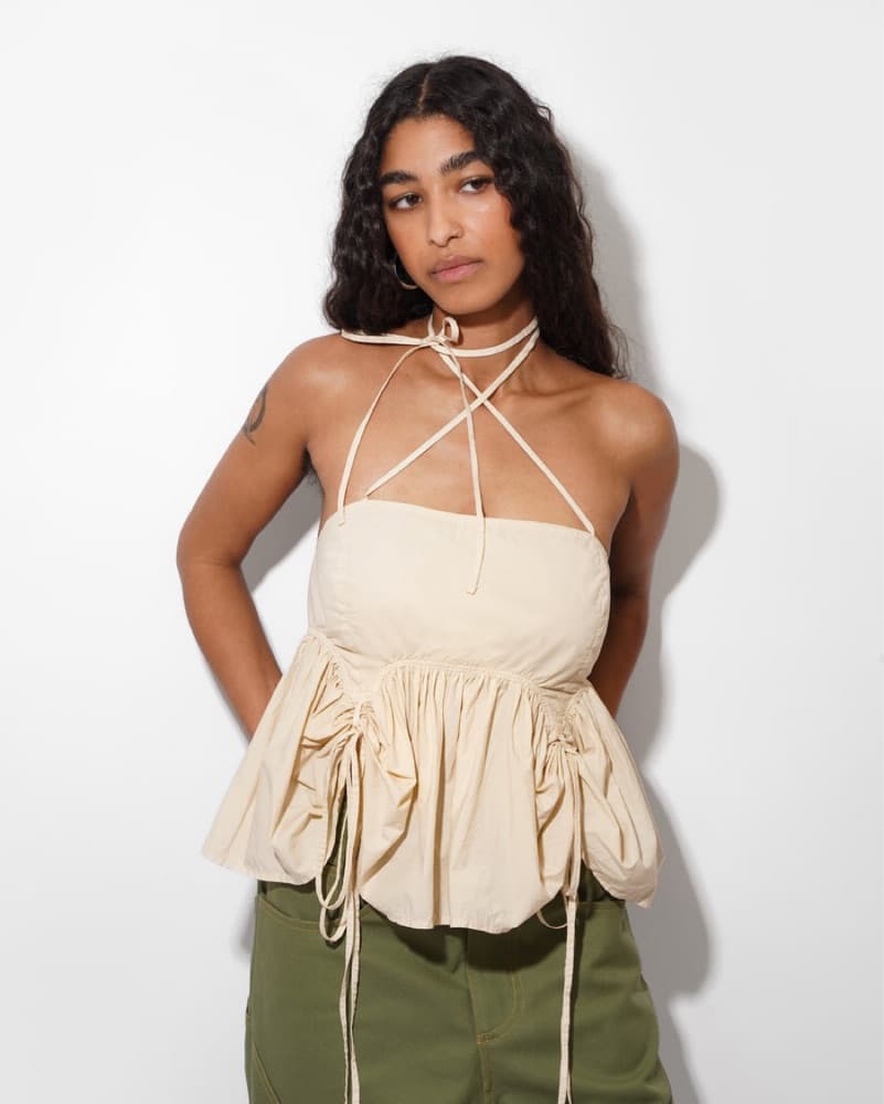 Elegant Puff-Sleeve Camisole with Drawstring Waist - Image 3