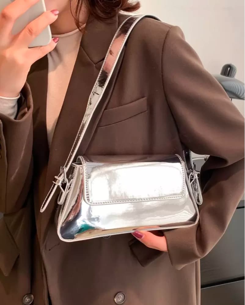 Metallic Silver Shoulder Bag - Image 1