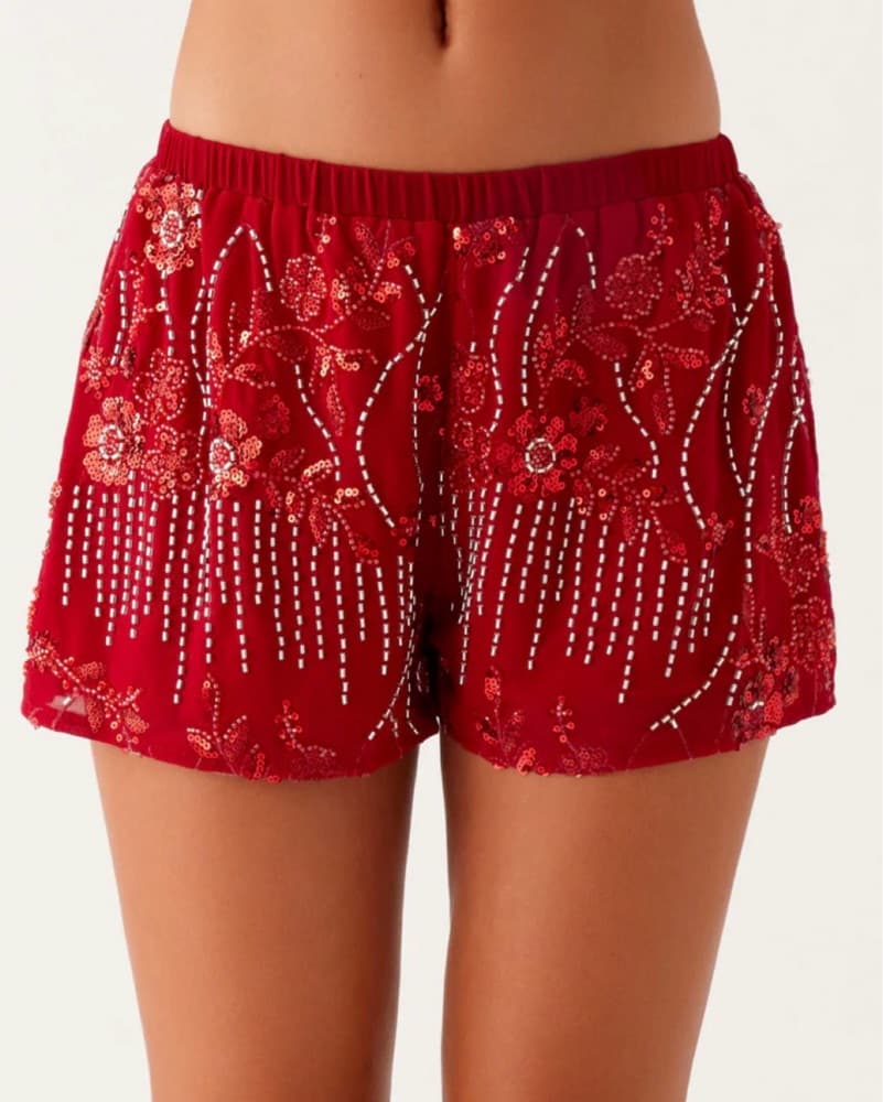 Red Sequin Mini Shorts Size 6 - Image 1