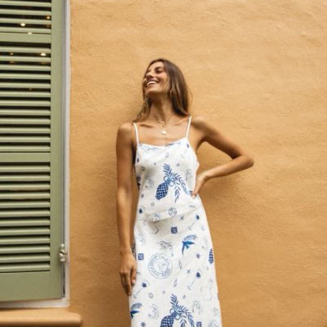 Mediterranean print Linen Dress - XS - Image 6
