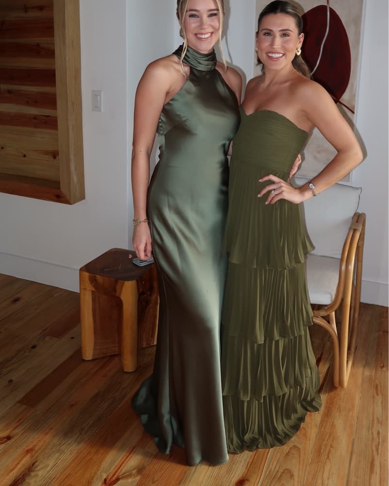 Aqua Sleeveless Satin Gown - Olive - Image 2