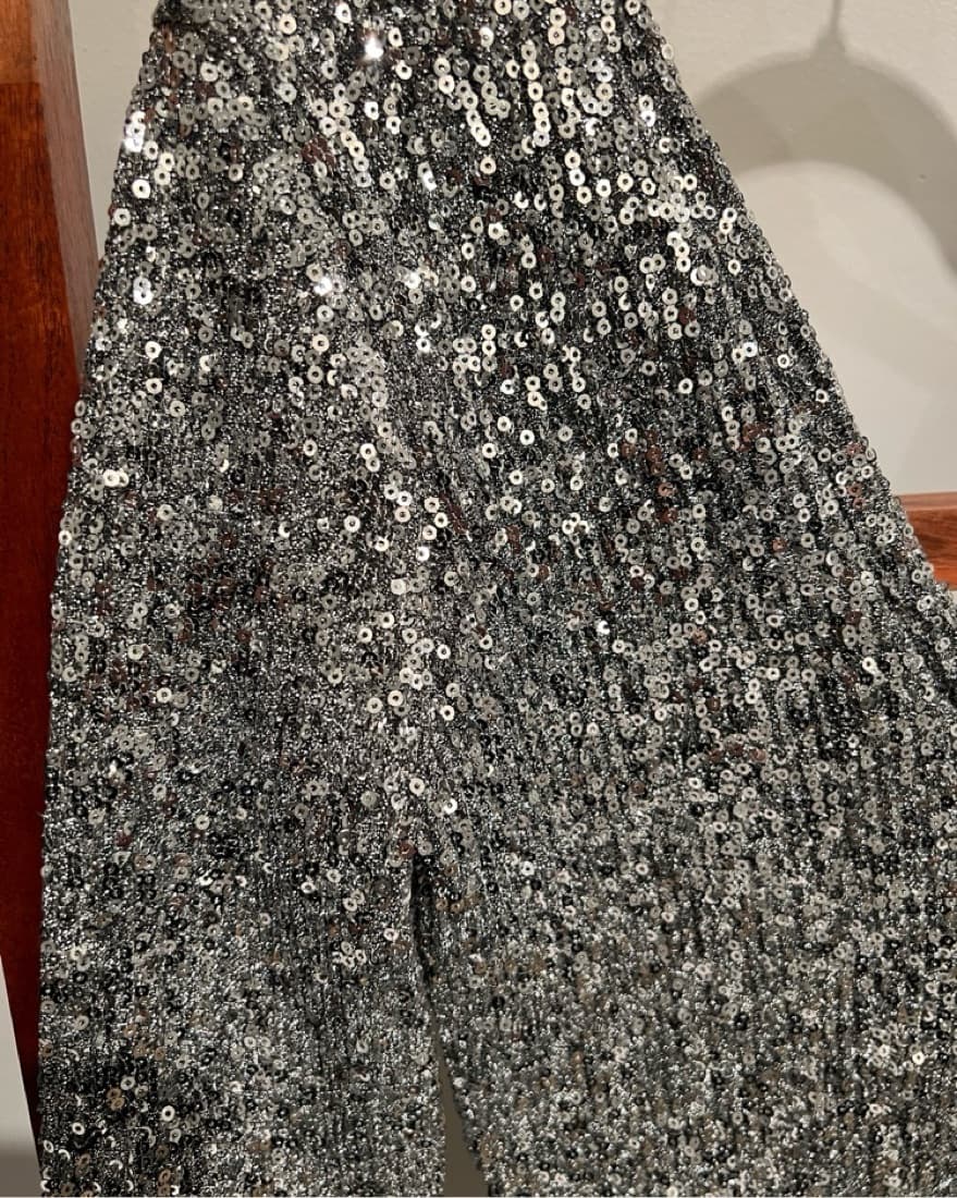 Zara Silver Sequin V Neck Top - Image 2