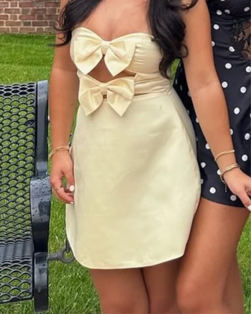 Peppermayo Yellow Bow Mini Dress - Image 2