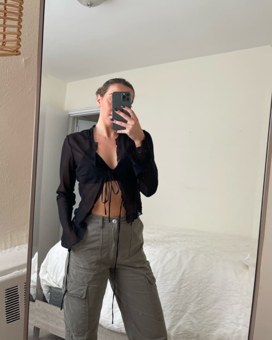 Sheer Black Tie Front Top - Image 2