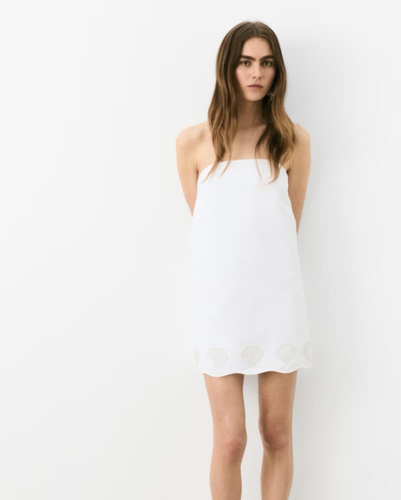 Beaded Seashell Strapless White Dress - Image 1