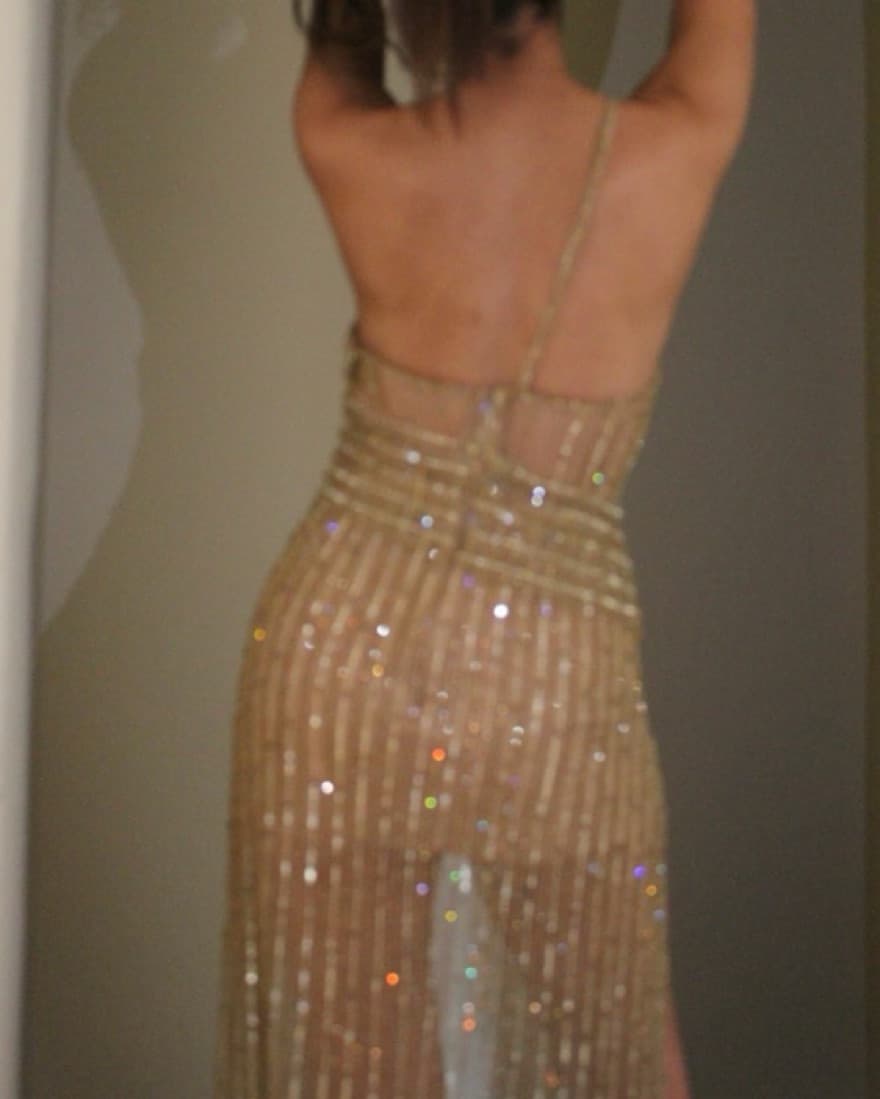 Gold Sparkly Gown With Rhinestones - Image 4