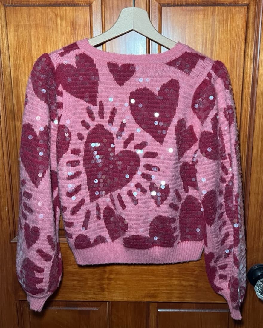 FARM RIO Festive Sequin Heart Sweater - Image 3