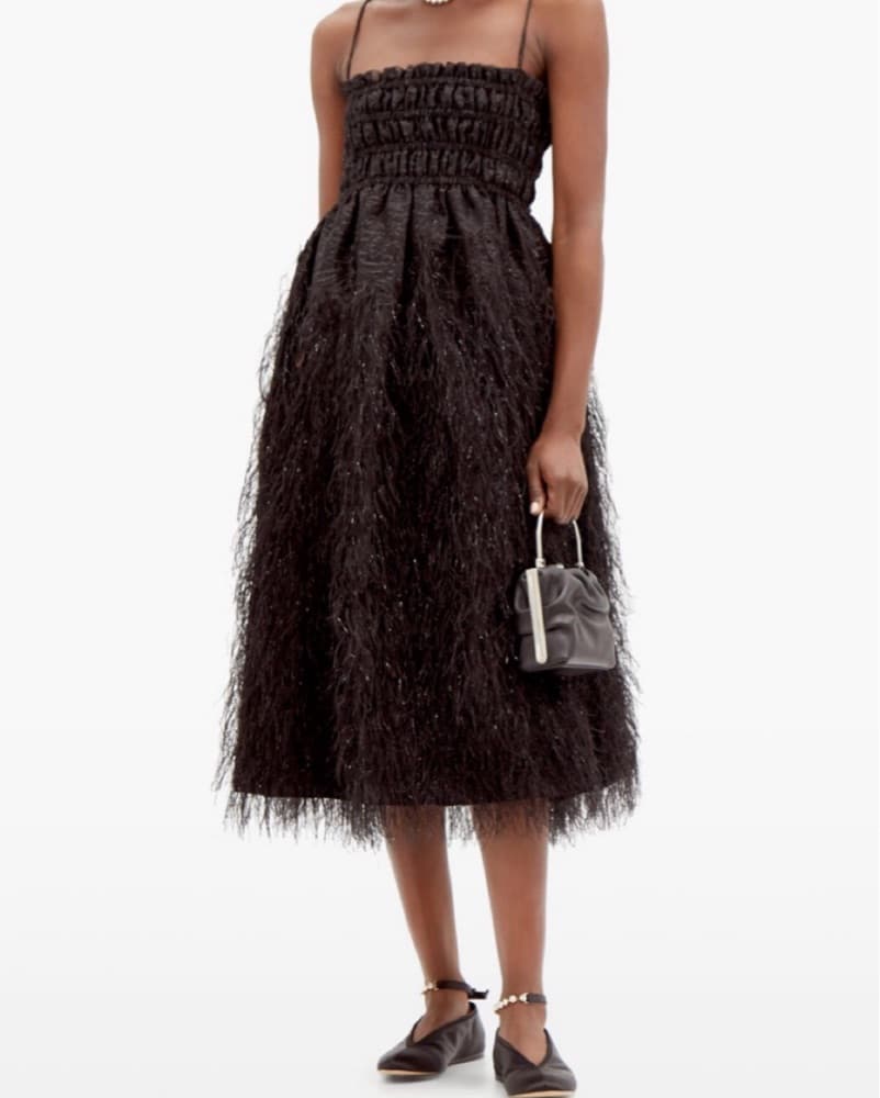 Ganni Feather-Trimmed Brocade Midi Dress - Image 6