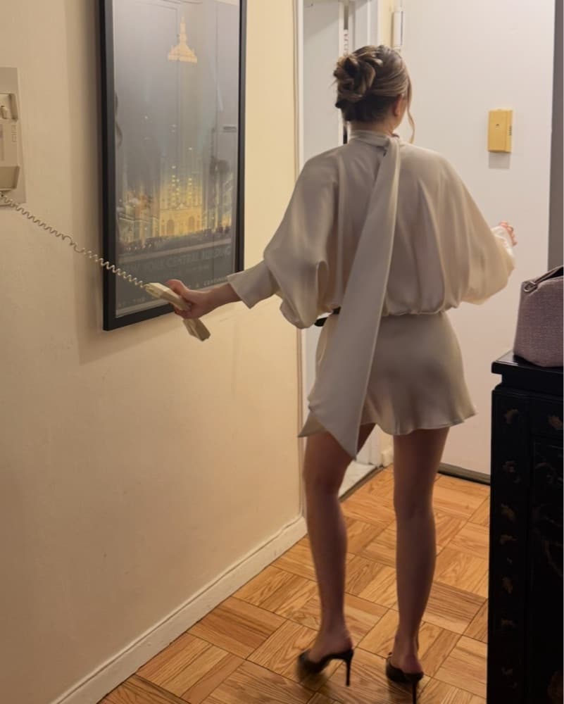 Satin Balloon Sleeve Mini Dress - Image 2