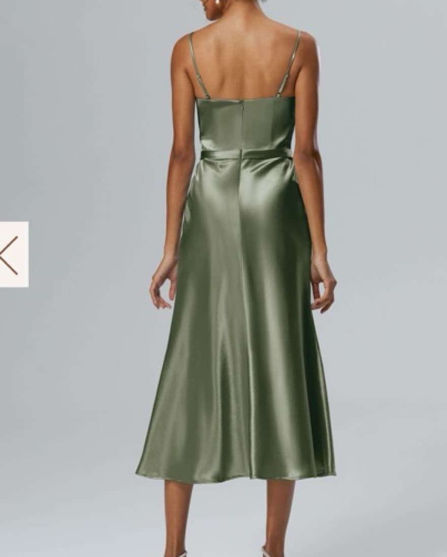 Midi Satin Sage Cocktail Dress - Image 2