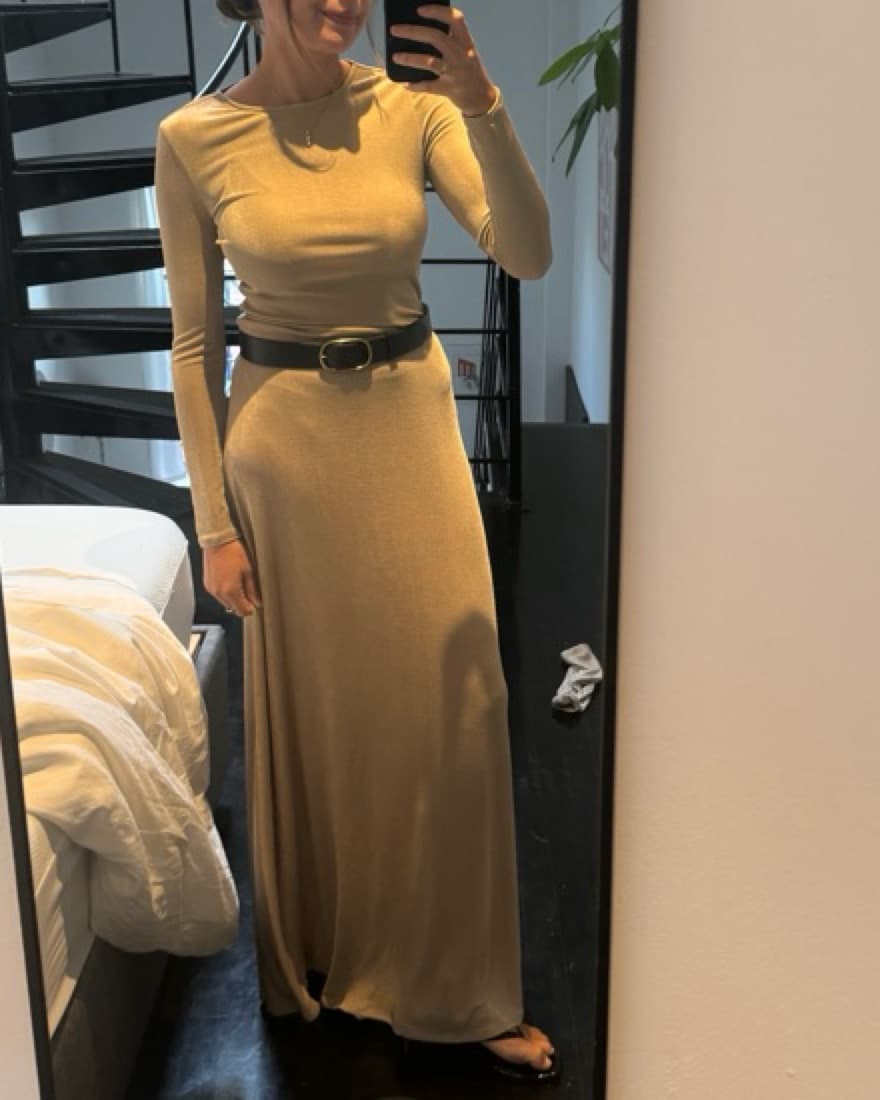 Tan Long Sleeve Dress - Image 2