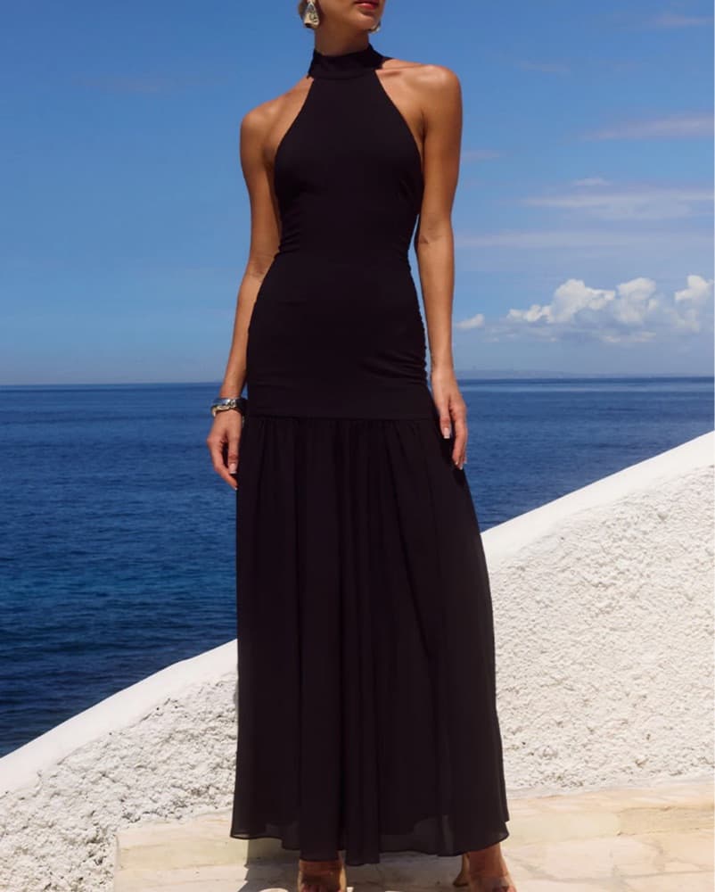 YAZMIN HALTER MAXI DRESS - BLACK - Image 1