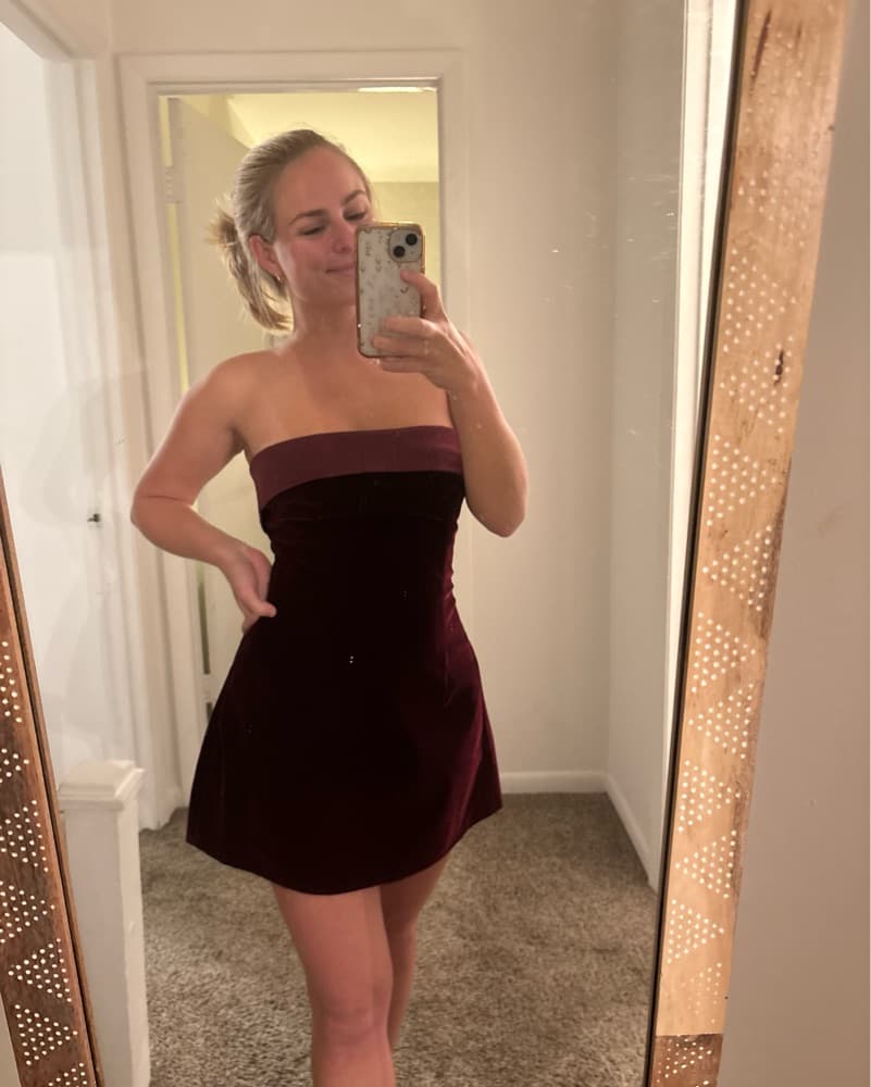 Red Velvet Mini Dress - Image 2