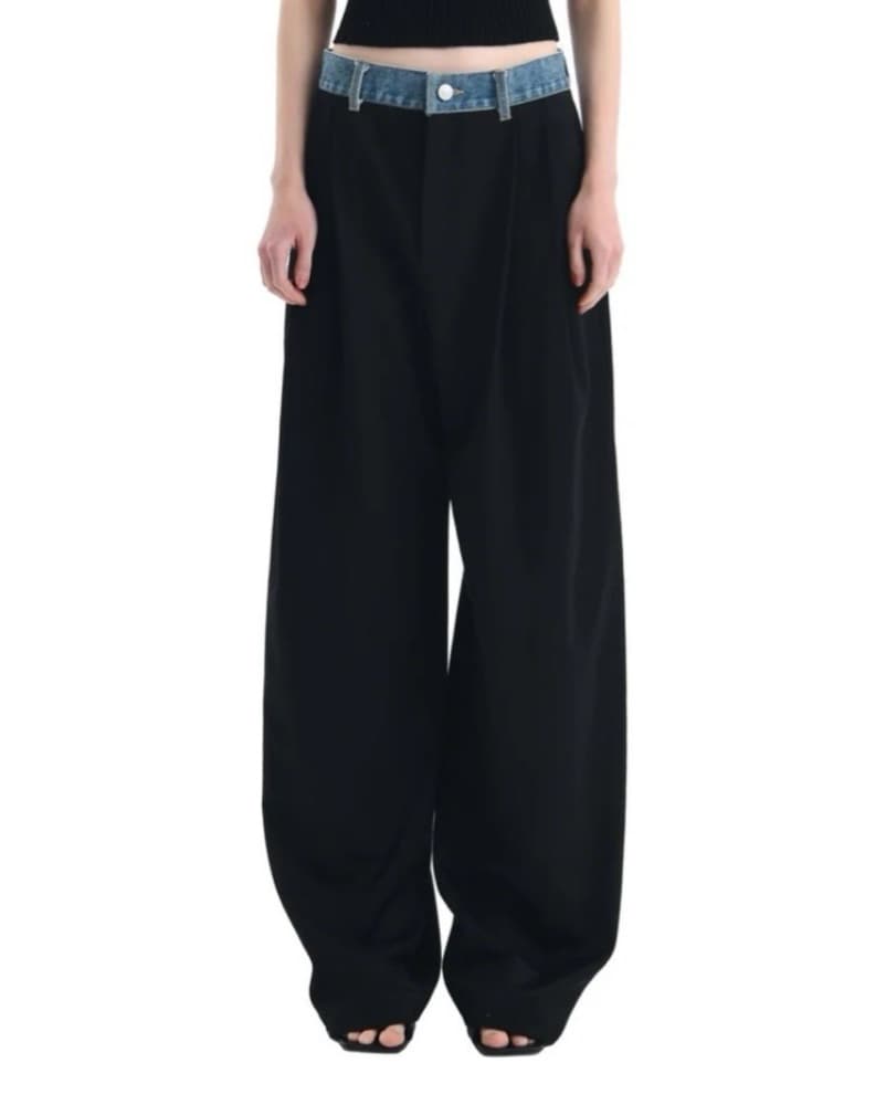 Black Denim Waist Trousers - Image 1