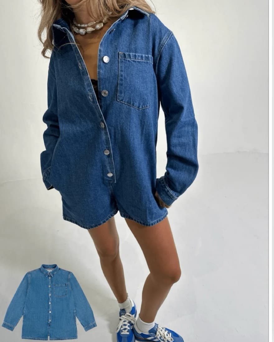Parke Long Sleeve Denim Romper - Image 1