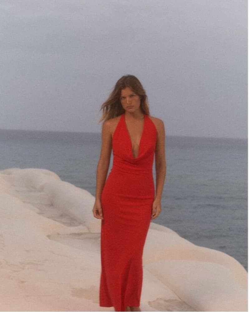 ZARA DRAPED HALTER MAXI DRESS - Image 1