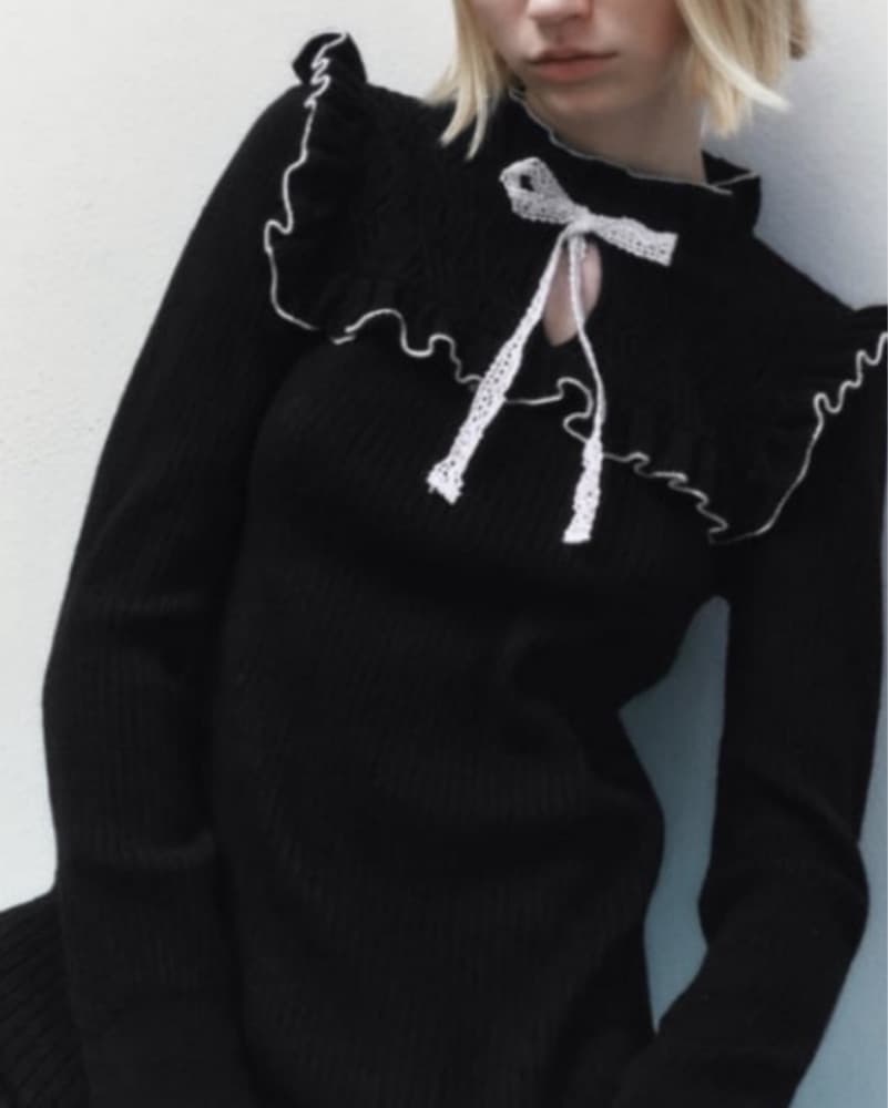 Zara Black Knit Dress White Lace - Image 1
