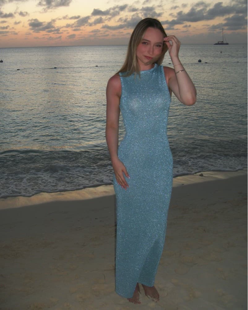 Blue Sparkle Knit Maxi Dress - Image 2