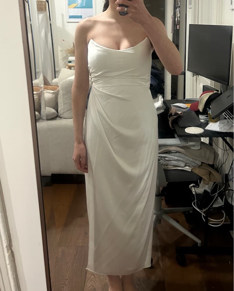 Jenny Yoo Perla White Draped Midi Dress - Image 4
