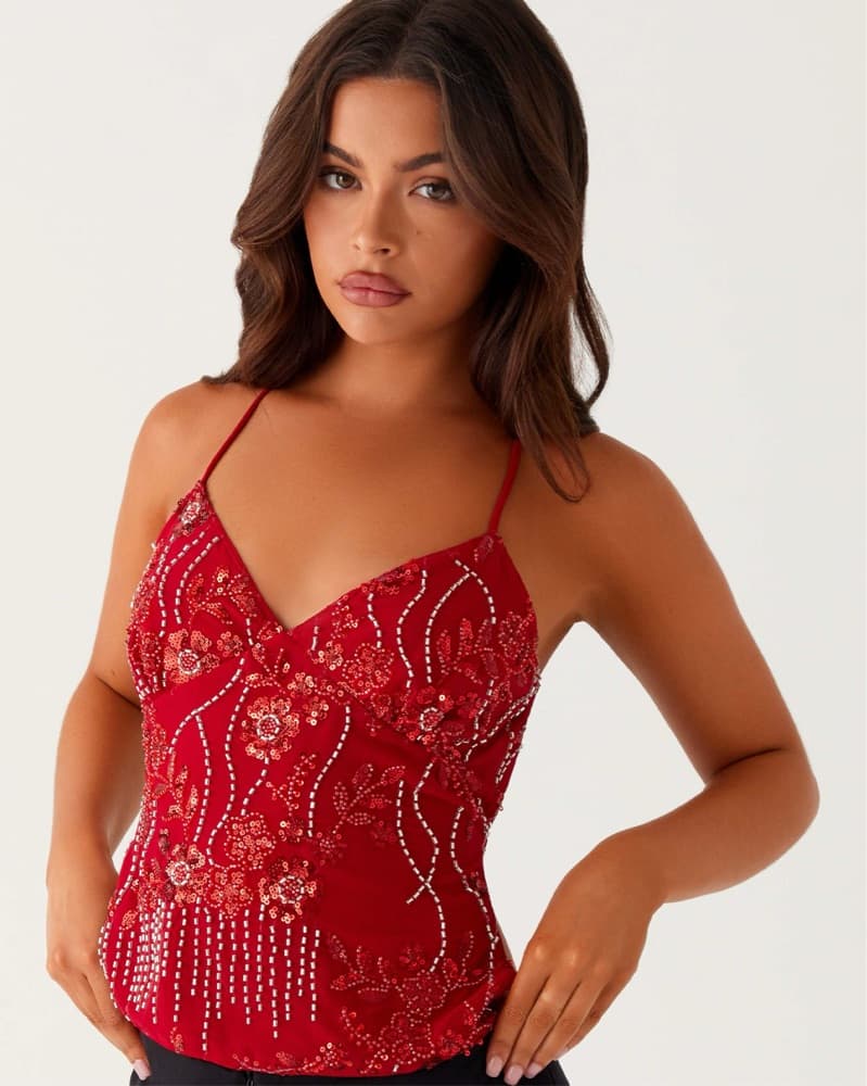 Peppermayo Kamilla Sequin Cami Top Red - Image 1