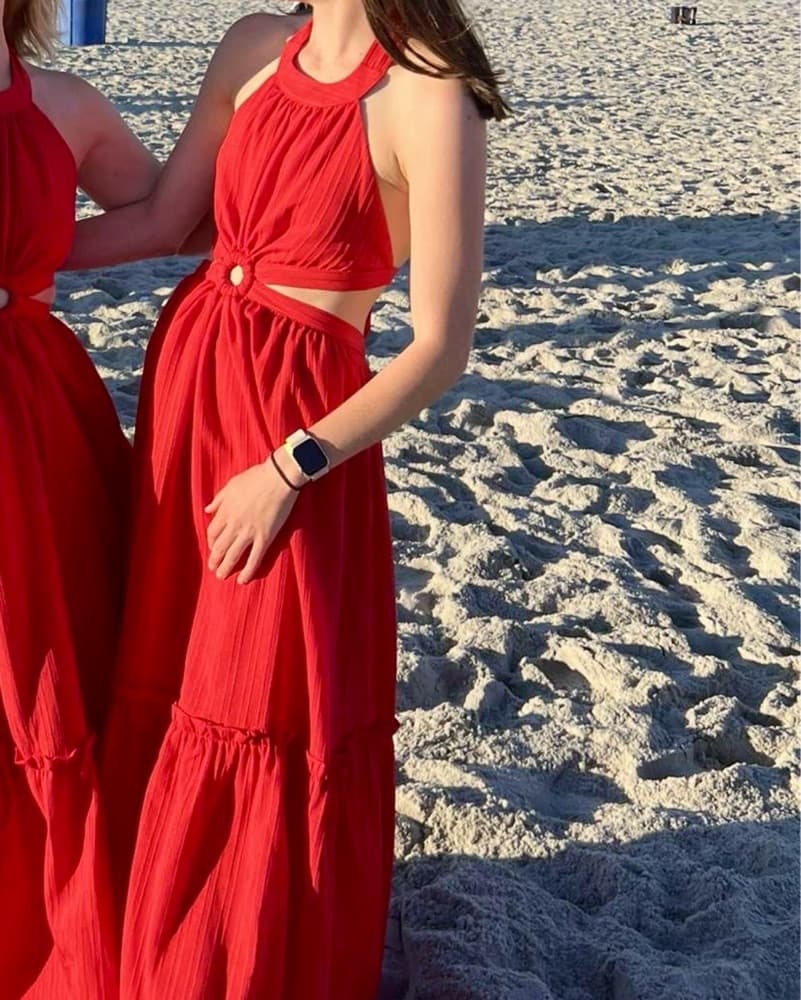 Lulus Red Halter Formal Dress - Image 1