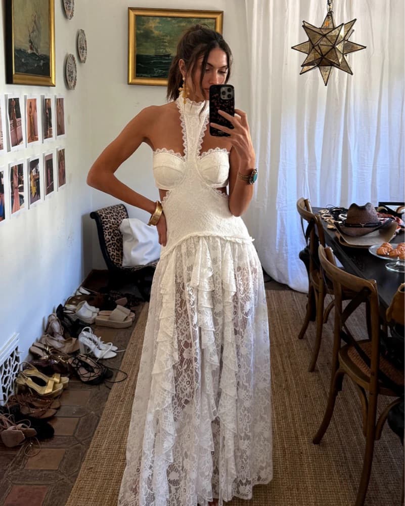 Princesa White Lace Drop Waist Maxi Dres - Image 2