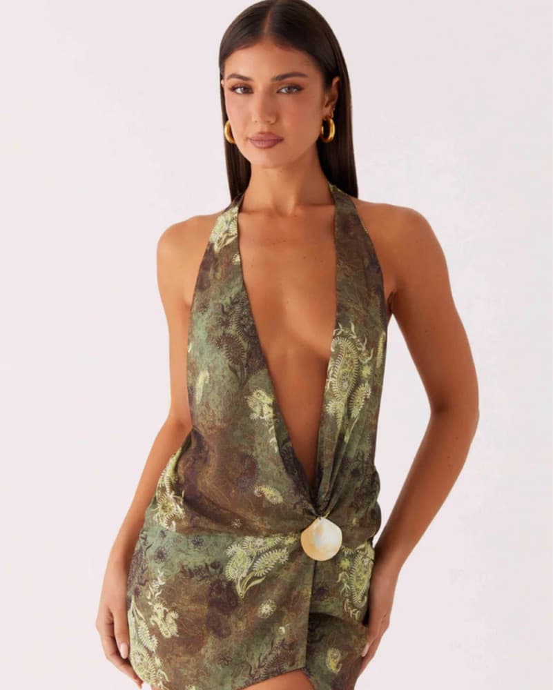 Eleanora Plunge Mini Dress - Cyber Flora - Image 2