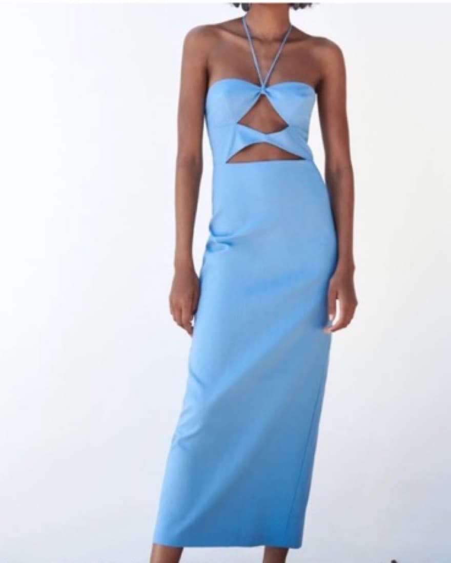 Zara Blue Cut Out Linen Blend Dress  - Image 1