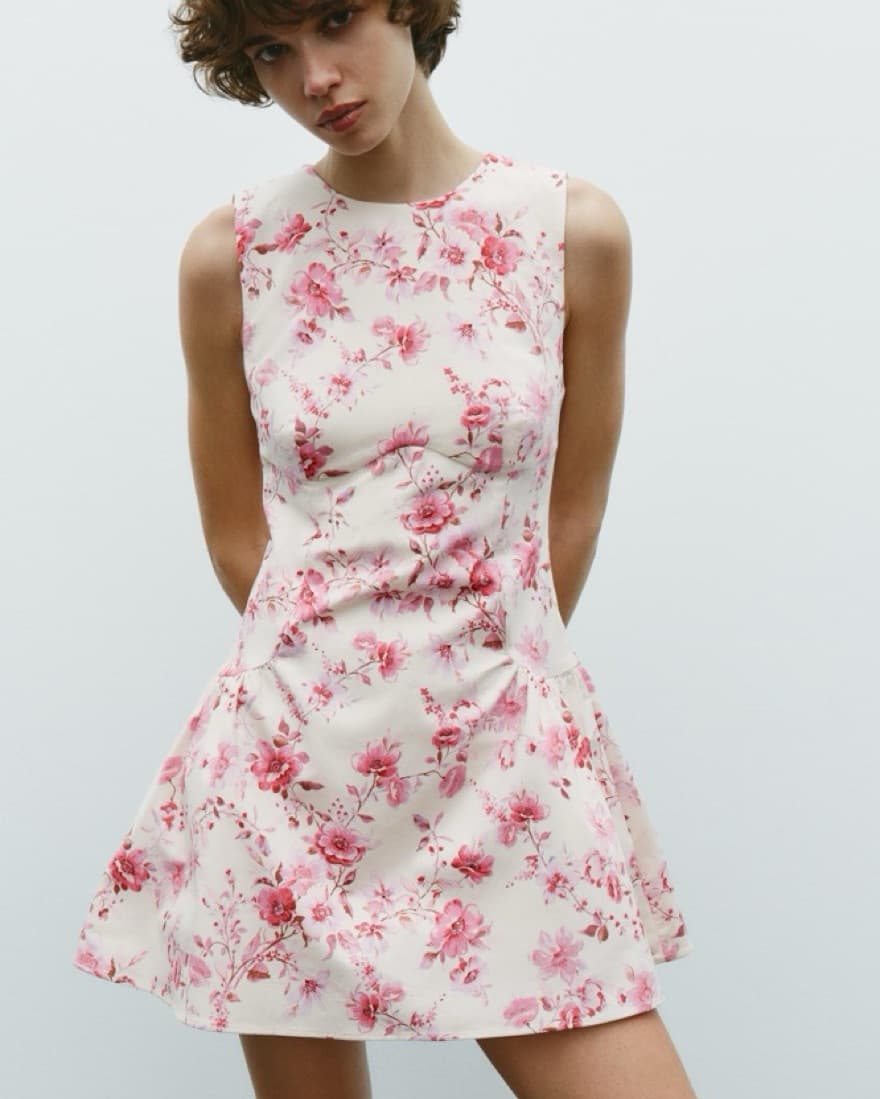 Zara Poplin Pink Floral Dress w/ Shorts - Image 1
