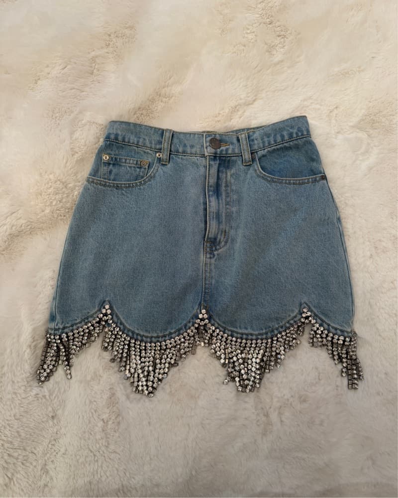 AREA Scalloped crystal-embellished denim - Image 3