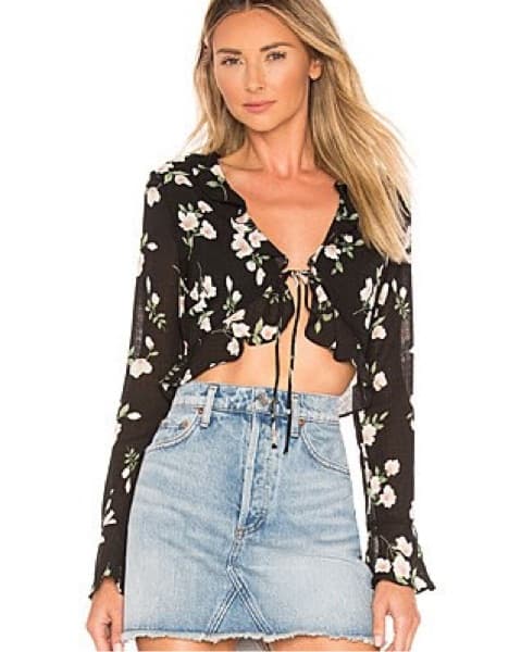 Penelope Ruffle Tie Top in Black Floral - Image 1