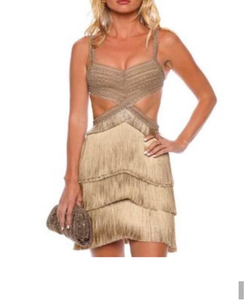 PatBo Metallic Gold Fringe Dress - Image 4