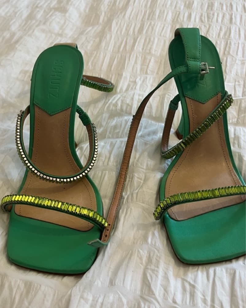 Schutz Green Sparkle Square Toe Heels 7 - Image 1