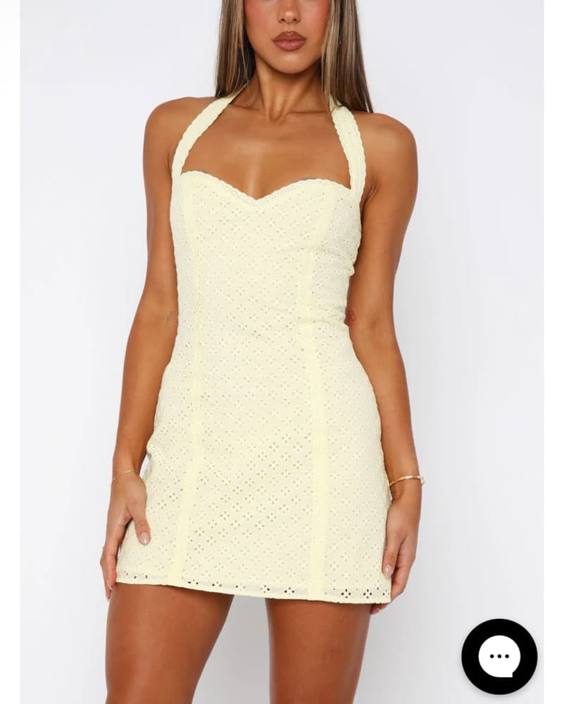 White Fox Eyelet Yellow Dress - Image 2